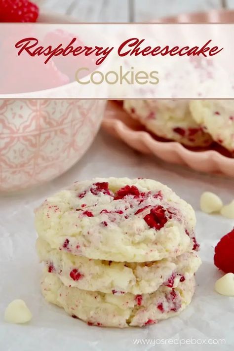 Raspberry Cheesecake Cookies Raspberry Cheesecake Cookies, Vanilla Cream Filling, Weekly Recipes, Whipped Shortbread Cookies, Raspberry Desserts, Raspberry Muffins, Boston Cream Pie, Raspberry Recipes, Dried Raspberries