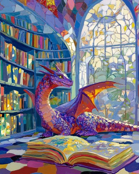 A very fine library dragon, enjoying the books while basking his bottom in a brief blaze of October sunshine. Book dragons have great affinity with cats, and share many of their proclivities. This image was made with the help of Midjourney AI. #bookdragon #bookdragonart #libraryart #midjourneyai #aiartcommunity Library Dragon, Library Art, Book Dragon, The Help, Fantasy Art, Books, Art