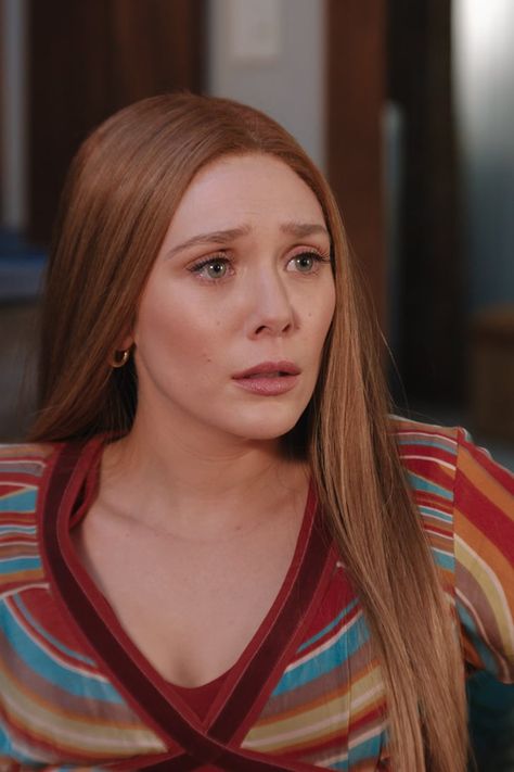 WandaVision: Is Wanda the Villain? Big Pregnant, Simple Eyeliner, Elizabeth Olsen Scarlet Witch, Long Blond, Mark Hamill, Wanda And Vision, Wanda Maximoff, Pregnant Belly, Long Blonde Hair