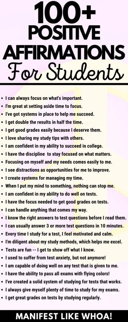 Manifestations For School, Manifesting Good Grades Affirmations, College Student Affirmations, Good Grade Affirmations, Affirmation For Good Grades, Academic Success Affirmations, Manifestation For Good Grades, How To Manifest Good Grades, School Affirmations College