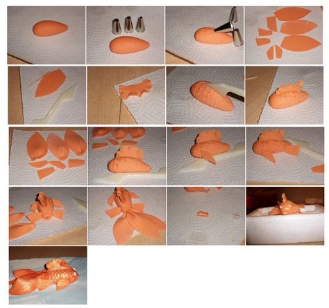 Gold Fish by Baking Frenzy FB Polymer Clay Projects Diy, Figure Tutorial, Cement Clay, Polymer Clay Fish, Clay Critters, Clay Models, Diy Fimo, Clay Fish, Pin Up Drawings