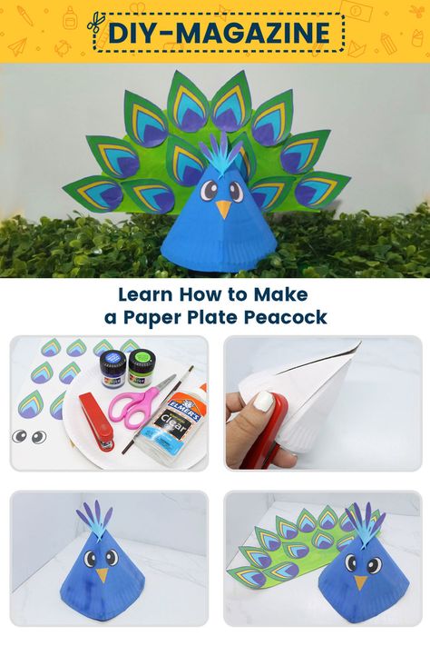 Learn How to Make a Paper Plate Paper Peacock Paper Plate Peacock Craft, Paper Plate Bird, Things To Craft, Peacock Crafts, Puppet Craft, Peacock Ornaments, Paper Plate Craft, Puppet Crafts, Beautiful Peacock