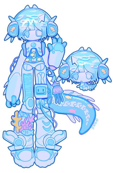 Sea Themed Character Design, Alien Character Design Cute, Fish Oc Art, Aquatic Character Design, Sea Bunny Oc, Aquatic Oc, Sea Creature Oc, Stitch Character Design, Sea Monster Oc