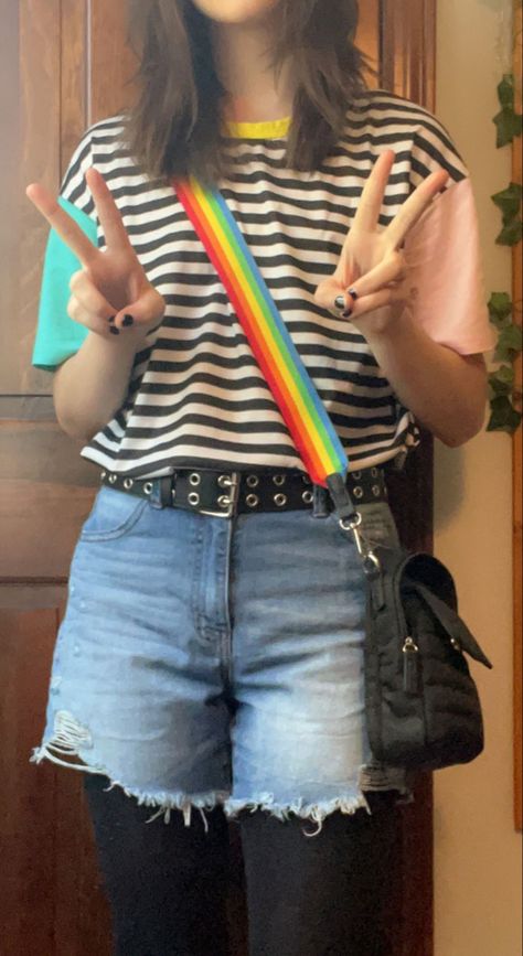 I made this with the intent for it to be like a summer fit, and ended up wearing the pan flag and pride flag sooo hehe Pan Flag, Flag Outfit, Pride Flag, The Flag, Pride Flags, Summer Outfit, Denim Skirt, Summer Outfits, Flag