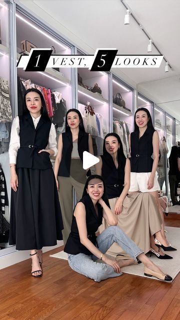 Melanie Mak on Instagram: "1 VEST, 5 LOOKS — ft. Ling Belted Tailored Vest from @lovebonito ⬇️ paired with these other pieces, also from Love, Bonito 💕  Look 1 — ft. Abigail Trapeze Camisole Midaxi Dress Look 2 — ft. Mayven Classic Button Down Shirt & Zoe Flare Maxi Skirt Look 3 — ft. Jaelia Crop Camisole Top + Yuna Tailored High Rise Pants Look 4 — ft. Xavia Denim Straight Leg Pants Look 5 — ft. Leonie Straight Cut Shorts  🛍️ Use code “LBXMELMAK” for 10% off min. 2pcs   (#watchthisspace as i share more styling inspo in my weekly Love, Bonito tryons on Mondays ☺️)   #readytolive #lovebonito #LBootd #outfitideas #outfitinspo" Belted Vest Outfit, Love Bonito Outfit, Skirt Classy, Cut Shorts, Tailored Vest, Flare Maxi Skirt, Love Bonito, Cropped Camisole, Midaxi Dress