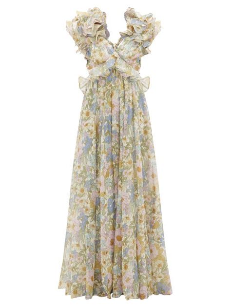 Floral Print Gowns, Ruffled Gown, Bohemian Dresses, Designer Maxi Dress, Minimalist Accessories, Resort 2020, Romantic Mood, Uk Clothing, Silk Gown