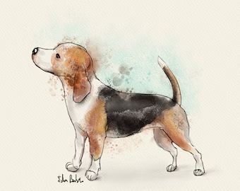 View Australian Shepherd by DigiDogPetArt on Etsy Beagle Drawing, Beagle Painting, Beagle Art, Digital Brushes, Cute Beagles, Dog Poster, Watercolor Dog, Dog Parents, Drawing Easy