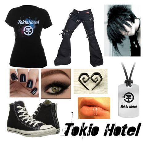 "Tokio Hotel" by the-psychopath-bitch300 on Polyvore featuring Bravado, Converse and Monday Tokio Hotel Converse, Tokio Hotel Clothes, Tokio Hotel Inspired Outfit, Tokio Hotel Outfit Ideas, Tokio Hotel Shirt, Music Outfits, Cute Emo Guys, Scene Punk, Goth Scene