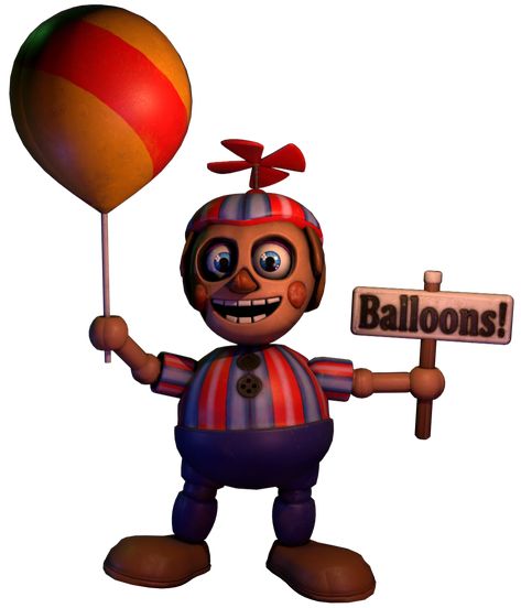 Balloon Boy,commonly abbreviated as BB, is a minor antagonist in Five Nights at Freddy's 2, who is a returning character that appears in Five Nights at Freddy's VR: Help Wanted and Five Nights at Freddy's AR: Special Delivery 1 Appearance 2 Behavior 2.1 FNaF VR: Help Wanted 2.1.1 Five Nights at Freddy's 2 2.1.2 Trick or Treat 2.2 FNaF AR: Special Delivery 2.2.1 General 2.2.2 Technical 3 Skins 4 Trivia 4.1 FNaF VR: Help Wanted 4.2 FNaF AR: Special Delivery Balloon Boy is a plastic animatronic chi Freddy 2, Fnaf Wallpapers, Fnaf Comics, Fnaf Memes, William Afton, Freddy Fazbear, Fnaf Funny, Fnaf Characters, Anime Fnaf