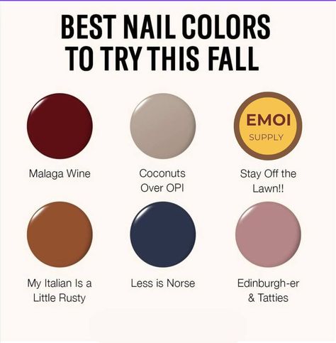 🍫🍂 Fall in love with chocolate! 🍂🍫 What is your favorite tone? #EmoiSupply #OPIFallCollection Opi Fall Dip Powder Colors, Malaga Wine, Opi Fall, Fun Nail Colors, Fall Collections, Fun Nails, Pretty Nails, Nail Colors, Nails