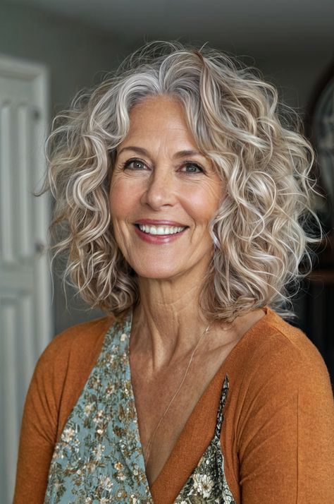 Explore 7 graceful long hairstyles that are perfect for women over 60 looking to refresh their look while embracing their age with elegance and confidence. Long Hair Over 60 Aging Gracefully, Long Hair Over 50 Older Women, Mid Length Curly Hairstyles, Shoulder Length Curly Hair, Natural Curly Hair Cuts, Grey Curly Hair, Medium Length Curly Hair, Hairstyles For Women Over 60, Gorgeous Hairstyles