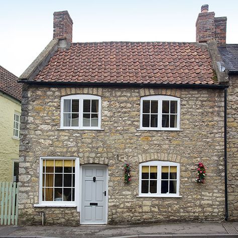 Exterior | Stone cottage in Somerset | House tour | PHOTO GALLERY | 25 Beautiful Homes | Housetohome.co.uk Small House Uk, Stone Cottages Interior, Small English Cottage, Stone Cottage Homes, Small Stone Cottage, Cottage Shutters, Small Stone House, Georgian Windows, Cottages Uk