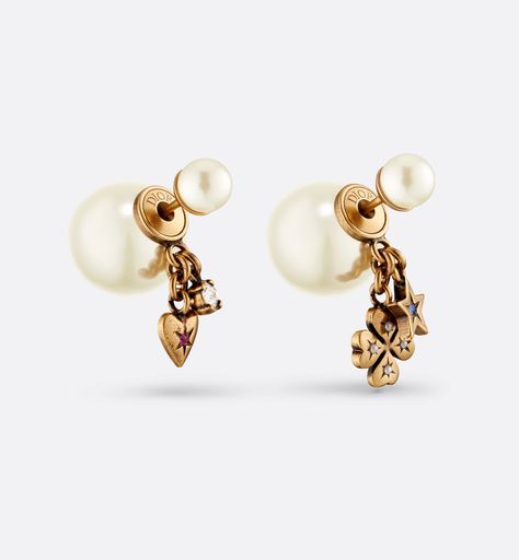 Dior Tribales Earrings Antique Gold-Finish Metal with White Resin Pearls and Multicolor Crystals | DIOR Dior Earrings, Icon Shoes, Earrings Antique, Dior Jewelry, Crystal Beads Bracelet, Lucky Charms, Jewelry Lookbook, Silver Cufflinks, Fashion Jewelry Earrings