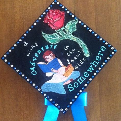 Belle Graduation Cap, Disney Grad Caps, Cap Inspiration, Disney Graduation Cap, Grad Hats, Creative Graduation Caps, Disney Graduation, High School Graduation Cap, College Graduation Cap Decoration