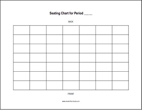 7 x 7 Horizontal Classroom Seating Chart | Student Handouts Library Seating Chart, Classroom Seating Chart Template, Teacher Skills, Pe Classroom, 1st Period, Seating Chart Classroom, Classroom Seating Arrangements, Comma Rules, Substitute Binder