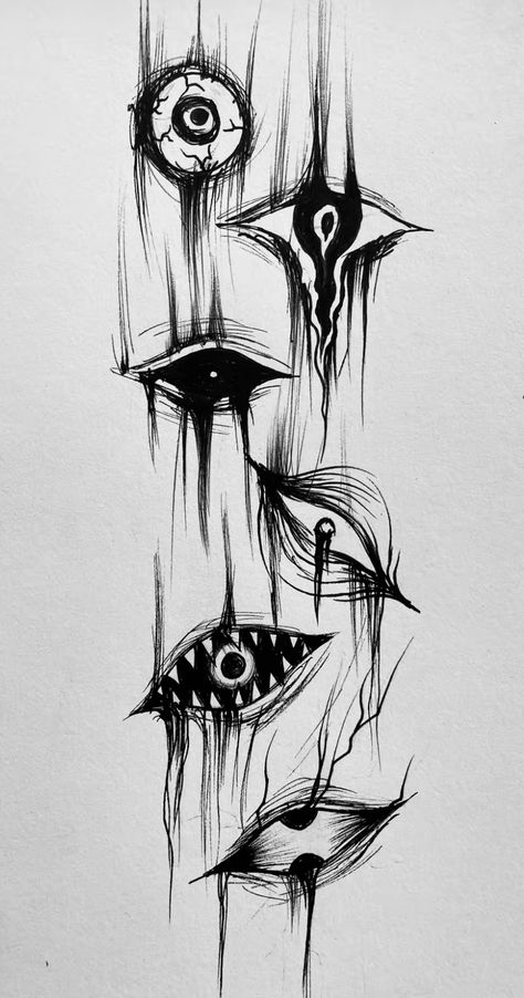 Demonic Eye Tattoo, Small Scary Drawings, Dark Art Tattoo Sleeve, Blackwork Tattoo Stencil, Dark Tattoos For Men Creepy, Demon Eyes Drawing, Small Scary Tattoos, Sleeve Filler, Gambar Lanskap