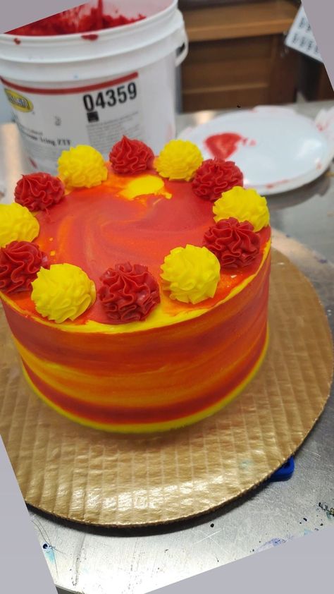 Red And Yellow Birthday Cake, Red And Yellow Cake, Red Blue Yellow Cake, Red And Yellow Cake Design, Red And White Buttercream Cake, Yellow Frosted Cake, Yellow Orange Ombre Cake, 40th Birthday Cakes For Men, Graduation Sheet Cakes