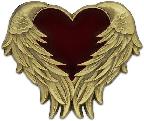 Heart With Angel Wings, Feather Angel Wings, Angel Wings Heart, Skull Pin, Safety Pin Brooch, Heart With Wings, Antique Gold Jewelry, Heart Pin, Enamel Lapel Pin