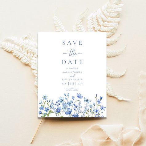 Budget Dusty Blue Wildflower Wedding Save The Date #zazzle #weddinginvitations #birthdayinvitations #babyshowerinvitations #zazzleinvitations #monogram #businesscards #graduation #homedecor Blue Wildflower Wedding, Blue Wedding Save The Date, Rustic Wedding Save The Dates, Blue Watercolor Floral, Dusty Blue Wedding, Date Invitation, Dusty Blue Weddings, Wedding 2024, Save The Date Card