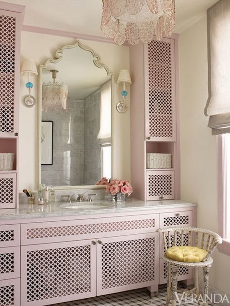 Color Crush: Blush via thedandyliar.com Porcelain Chandelier, Chandelier Pink, Veranda Magazine, Townhouse Designs, China Set, Home Luxury, Porcelain China, Pink Bathroom, Luxury House Designs