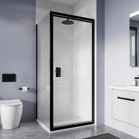 Crosswater Clear 6 Matt Black Infold Shower Door - UK Bathrooms Pivot Doors Entry, Cleaning Shower Glass, Shower Frame, Small Bathroom With Shower, Pivot Door, Shower Fittings, Wet Room, Quadrant Shower, Space Style