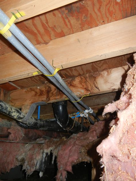 DAMAGED VAPOR BARRIER & INSULATION UNDER A MANUFACTURED HOME Diy Insulation, My Lovely Wife, Home Insulation, Modular Home, Manufactured Home, Modular Homes, Mobile Home, Dyson Vacuum, Plumbing