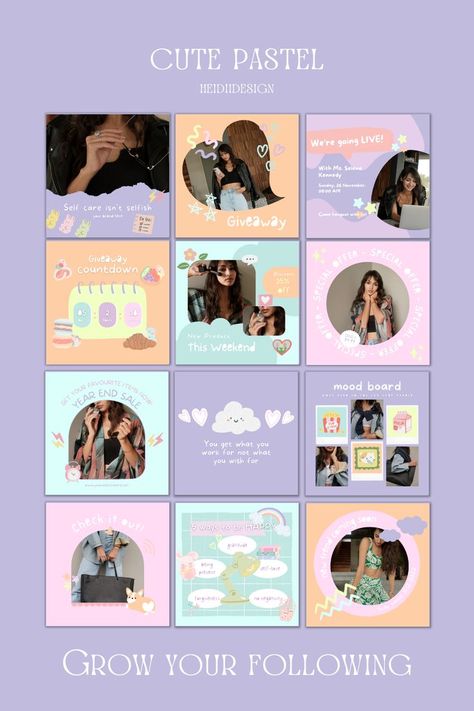 The perfect instagram template bundle for your cute and pastel y2k vibes. Use these templates to grow your following with consistent content and a professional look for social media or your small business! Creating Content For Instagram, Pastel Y2k, Pastel Feed, Content For Instagram, Instagram Feed Tips, Instagram Feed Layout, Selling On Instagram, Y2k Vibes, Cute Pastel