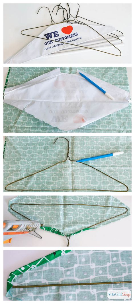 Learn how to make these no-sew fabric hangers for your closet. #organizing #crafts #clotheshangers #konmari Covered Clothes, Craft Closet Organization, Fabric Hanger, Hanger Crafts, Valentinstag Party, Clothes Closet Organization, Hanger Diy, Closet Organization Diy, Sewing Fabrics