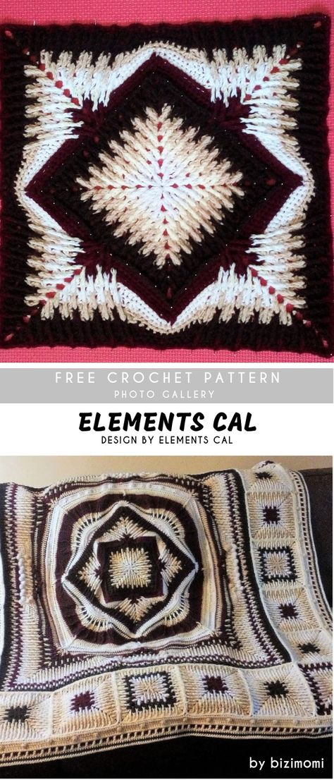 Elements Crochet CAL with Free Pattern. The Elements CAL  is pretty well-known by mostly every crochet fan, but this project made by bizimomi looks so fabulous - great work. Crochet Fan, Crochet Cal, Granny Square Pattern Free, Crocheted Afghans, Craft Crochet, Easy Crochet Blanket, Easy Crochet Stitches, Crochet Mandala Pattern, Crochet Motif Patterns