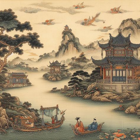 Asian Landscape, Chinese Paintings, Asian Painting, China Painting, Japanese Painting, Ancient China, Chinese Painting, Traditional Chinese, Art Images