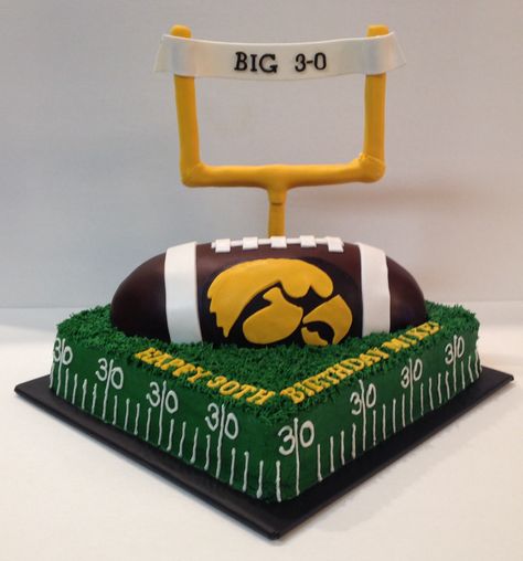 Iowa Hawkeyes football birthday cake by Jillee's Goodees Hawkeye Cake, Cupcake Cookies Decorated, Iowa Recipes, Iowa Hawkeyes Football, Football Birthday Cake, Iowa Hawkeye Football, Suprise Birthday, Hawkeye Football, Iowa Hawkeye