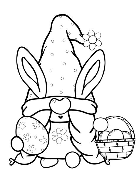 Free Printable Easter Gnome Coloring Page Gnome Easter Bunnies, Gnomes To Color, Cute Gnome Coloring Pages, Free Printable Gnome Pictures, Gnome Pictures Coloring Pages, Easter Gnome Painting, Printable Gnome Patterns Free, Easter Gonks, Gnome Coloring Pages Free Printable