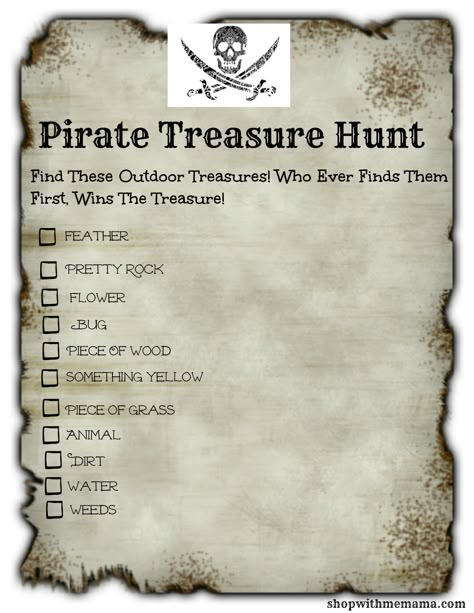 Kids bored this summer? Print out this fun Pirate Treasure Hunt Free printable! Get your kids outdoors and keep them entertained this summer! Pirate Camp Ideas, Pirate Projects For Kids, Pirate Summer Camp Ideas, Pirate Crafts For Kids Summer Camps, Pirate Week Activities For Kids, Pirate Theme Crafts, Pirate Themed Crafts, Pirate Treasure Hunt For Kids, Pirate Scavenger Hunts