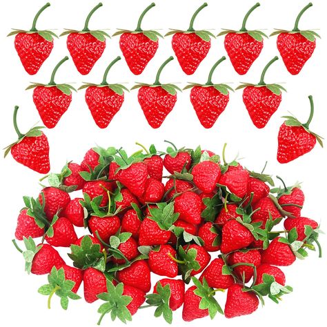 PRICES MAY VARY. VALUE PACKAGE: You will get 100pcs fake strawberries, look real and lifelike, They will add more atmosphere for your home, shops and any party. REALISTIC DESIGN: These fake strawberries with realistic strawberry surface and delicate silk green leaf, beautifull look. These incredibly detailed fruits look so lifelike that someone might even mistake them for the real thing! DO NOT WASH OR EAT THEM! ECO-FRIENDLY MATERIAL: Our fake strawberries are made of premium plastic, non-toxic, Fake Strawberries, Kitchen Party, Artificial Fruit, Event Decorations, Red Strawberry, Decor Photography, Trunk Or Treat, Out Of Shape, Green Leaf