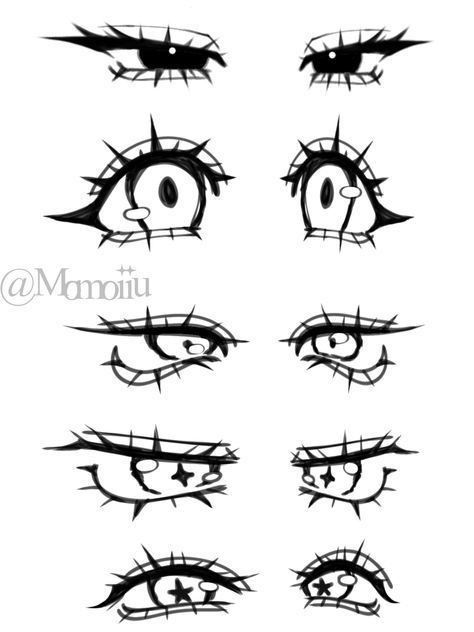 Mischievous Eyes Drawing, Goth Eyes Drawing, How To Draw Different Types Of Eyes, Emo Eyes Drawing, Different Eye Art Styles, Gacha Eyes Drawing, Mouth Ideas Drawing, Eyes Types Drawings, Eye Types Drawings