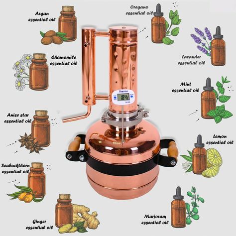 Impressive Distillation Helpful Strategies For how to make essential oils Essential Oil Still, Oil Distiller, Copper Moonshine Still, Distilling Alcohol, Distilling Equipment, Whiskey Still, Flavored Alcohol, Wine Making Kits, Essential Oil Distiller