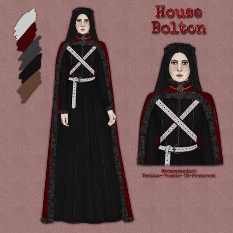 Dreadfort Game Of Thrones, House Bolton Game Of Thrones, Game Of Thrones Northern Fashion, House Stark Inspired Dress, Asoiaf Northern Fashion, House Stark Fashion, House Bolton Aesthetic, Lyarra Stark, Game Of Thrones Oc