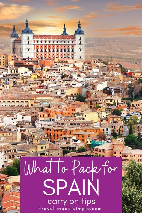 This packing list for Spain has all the tips you need for what to pack for Spain for all seasons, especially for carry on travelers. Packing List For Spain, What To Pack For Spain, Pack For Spain, Spain Packing List, Carry On Packing, Spain Vacation, Northern Spain, Seville Spain, Packing List For Travel