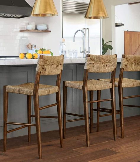 Spanish Kitchen, Rattan Counter Stools, High Bar Stools, Togo Sofa, Luxury Bar, Wooden Bar Stools, Serena & Lily, Wood Bar, Rattan Chair