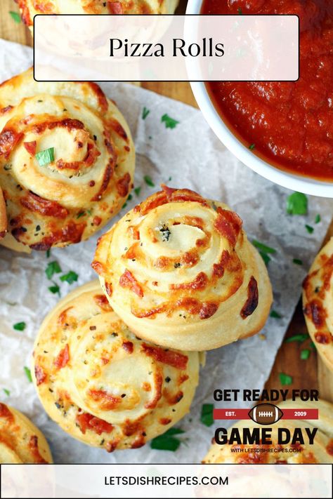 Get Ready for Game Day with Pizza Rolls - Stuffed with pepperoni and shredded cheese, these pizza rolls are a big hit with kids and grown-ups alike. Perfect as an appetizer or main dish with a side of marinara for dipping. Stuffed Pizza Rolls, Canned Green Bean Recipes, Italian Finger Foods, Foods Pizza, Tailgate Party Food, Pizza Roll, Breakfast Bread Recipes, Easy Holiday Recipes, Delicious Snacks