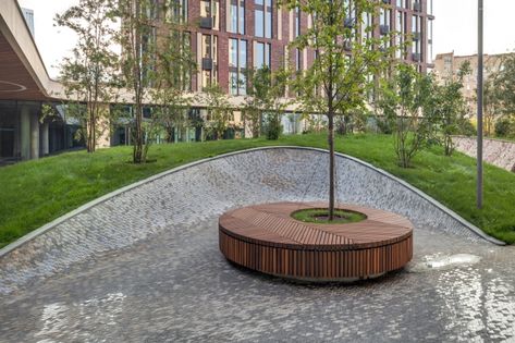 Tree Bench, Monumental Architecture, Public Seating, Landscape Elements, Paving Slabs, Landscape Architecture Design, Garden Park, Residential Complex, Native Garden