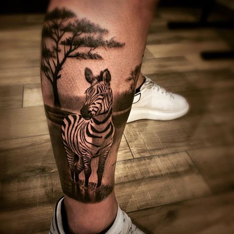 African Turtle Tattoo, Safari Sleeve Tattoo, African Animal Tattoo, Safari Tattoo Design, African Safari Tattoo, Animal Leg Sleeve Tattoo, Zebra Tattoo Ideas, Safari Tattoo, Zebra Tattoo