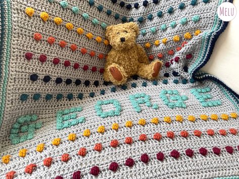 Smarties Bobble Name Blanket by Melu Crochet - Payhip Bobble Name Blanket, Crochet Name Blanket Free Pattern, Blanket Ideas Crochet, Bobble Stitch Crochet Blanket, Colour Recipe, Crochet Blanket Boy, Bobble Blanket, Crochet Blanket Ideas, Name Blankets