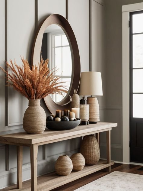 Entryway Console Table Decor Ideas: Elevate Your Home's First Impression - Homezille Console Table Decor Ideas, Console Table Decor, Large Decorative Bowl, Console Table Decorating, Table Decor Ideas, Entryway Console Table, Entryway Console, Understairs Storage, Stair Storage