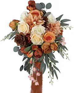 Wedding Bouquet Of Flowers, Burnt Orange Bridal Bouquet, Wedding Artificial Flowers, Artificial Silk Flower Arrangements, Bouquet Fall Wedding, Cascading Bouquet, Cascading Bridal Bouquets, Cascading Wedding Bouquets, Bridal Shower Centerpieces