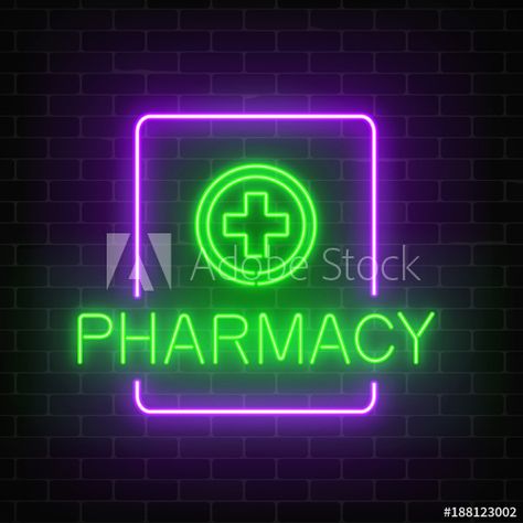 Pharmacy Sign, Dark Brick Wall, Neon Effect, Pharmacy Design, Brick Wall Background, Neon Wallpaper, Wall Background, Brick Wall, Pharmacy