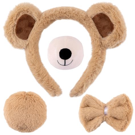 PRICES MAY VARY. What You Get- These light brown accessories set includes 1 bear ears headband, 1 bear tail, 1 nose and 1 bow tie. Size- Bear ear headband 5.5*4.5 inches, the tail 3 inches in diameter. Bear nose and bow tie has elastic for convenient wear. One size fits most adults. Material- Upgraded bear costume set, high quality and durable. Bear ears hairband is made of soft fabric and a flexible hair hoop, soft and comfortable. Party Gift- The cute bear ears can be used as party gifts for w Teddy Bear Costume Makeup, Bear Ear Headband, Bear Ears Headband, Bear Nose, Bear Headband, Bear Accessories, Teddy Bear Costume, Bear Costume, Brown Accessories