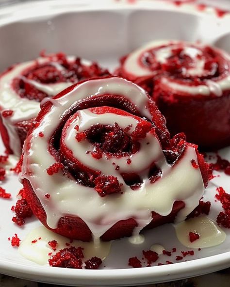 Recipes Tanya Red Velvet Cinnamon Rolls, Red Velvet Donuts, Cinnamon Rolls With Cream Cheese, Cinnamon Rolls With Cream, Red Food Coloring, With Cream Cheese Frosting, Red Food, Cheese Frosting, Dry Yeast