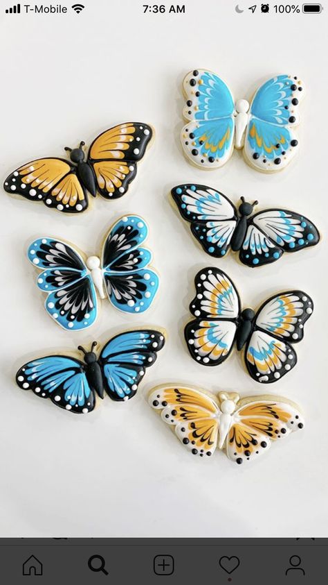 Spring Crochet Ideas, Crochet Butterfly Applique, Butterfly Cookies, Cookie Decorating Kits, Butterfly Applique, Spring Cookies, Summer Cookies, Sugar Cookie Designs, Butterfly Cakes