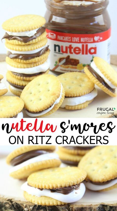 A twist on the traditional s’more recipe. Think outside your classic ingredients with this Ritz Nutella S’mores using marshmallow fluff on Frugal Coupon Living. Nutella Snacks, Ritz Cracker Recipes, Diy Crafts Ideas, Smore Recipes, Kid Snacks, Marshmallow Fluff, S'mores, Ritz Crackers, Best Diy